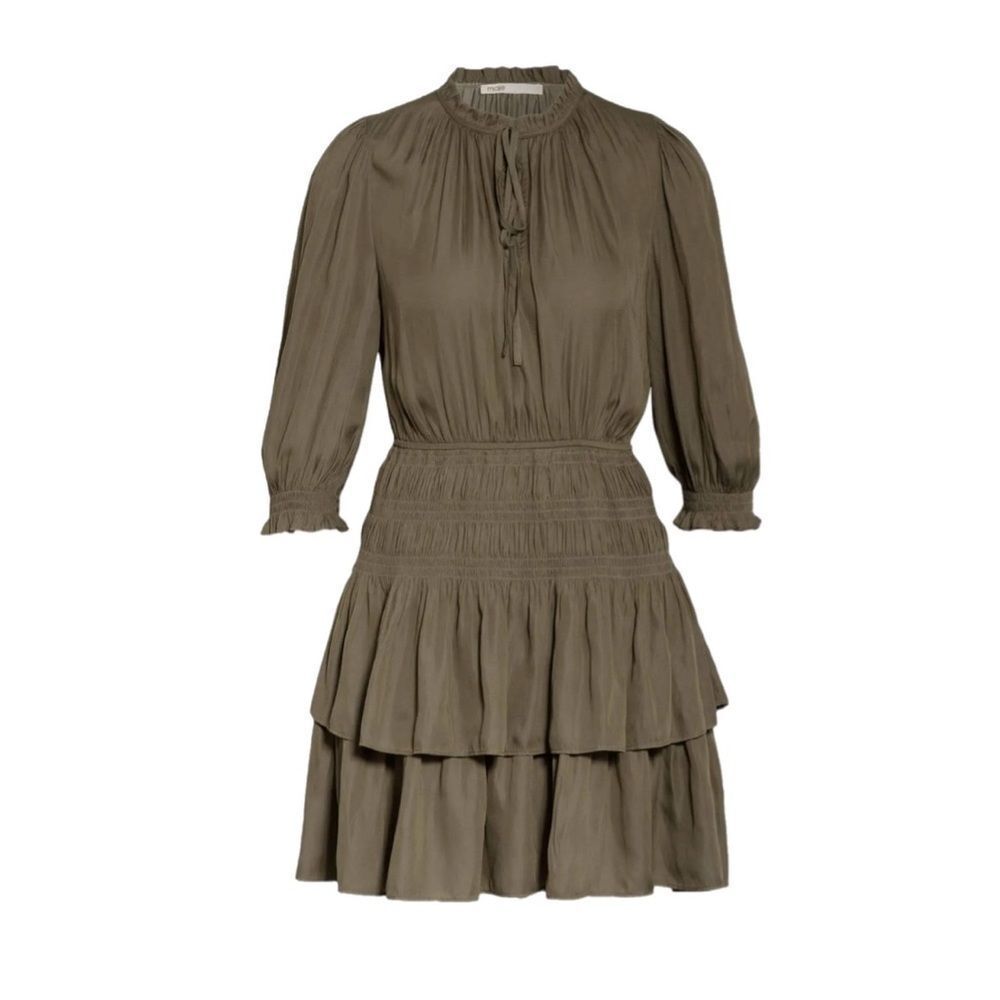Maje Olive Green Tiered Mini Dress
